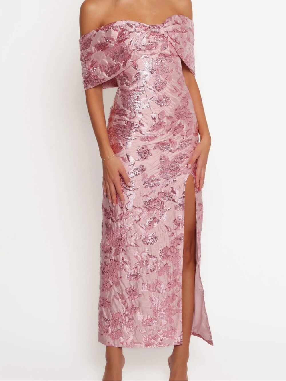 Petal & Pup Off-Shoulder Pink Floral Jacquard Maxi Dress Sz 0